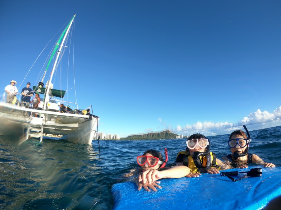 【オアフ島/日本人ガイド/3.5時間】ウミガメ遭遇率95%☆ワイキキ沖でウミガメと泳ぐ感動シュノーケリングツアー〈送迎付き・貸切可〉（No.34）
