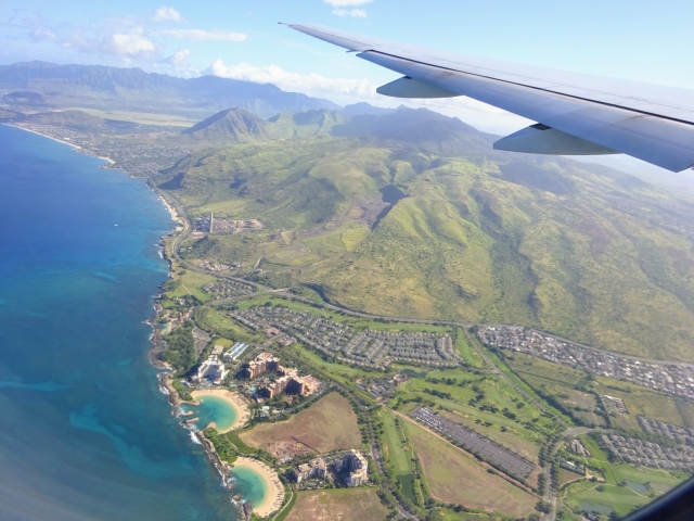 ハワイ　オアフ島に離陸するまで　飛行機