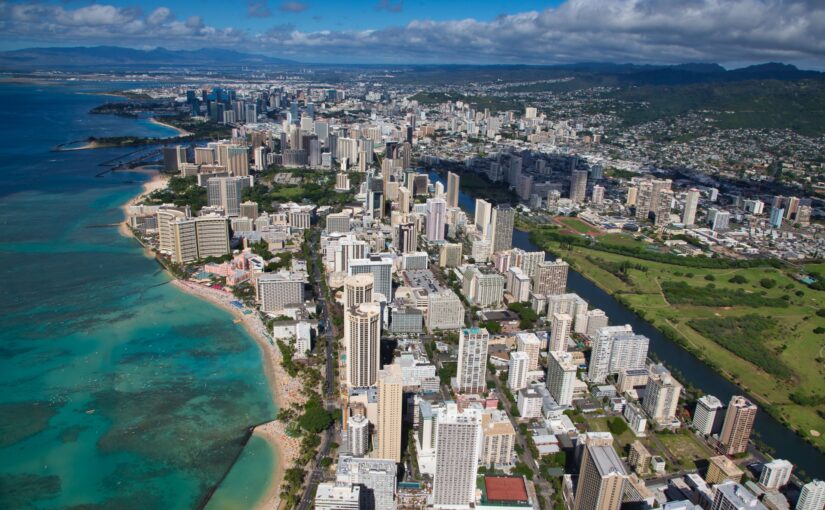 ハワイ、オアフ、ワイキキ、空撮